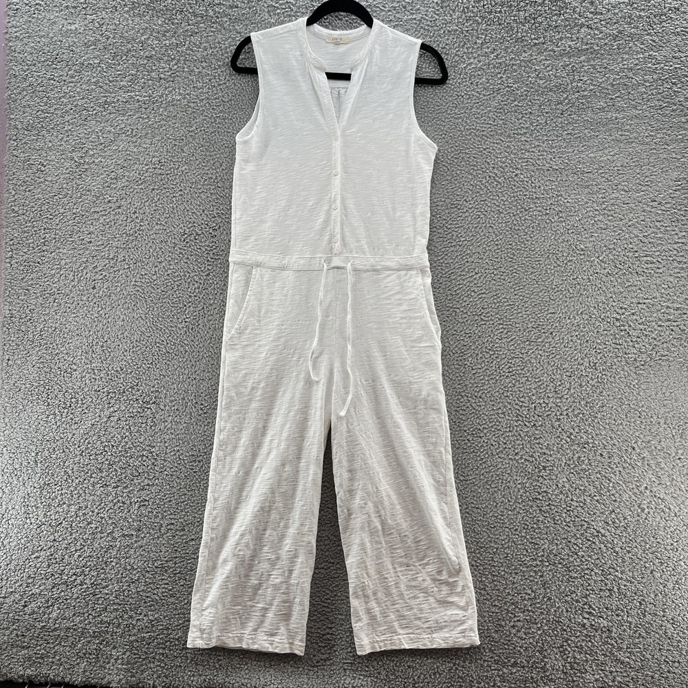 Leallo Jumpsuit Womens XS White Sleeveless Button Front Pockets Relaxed Crop